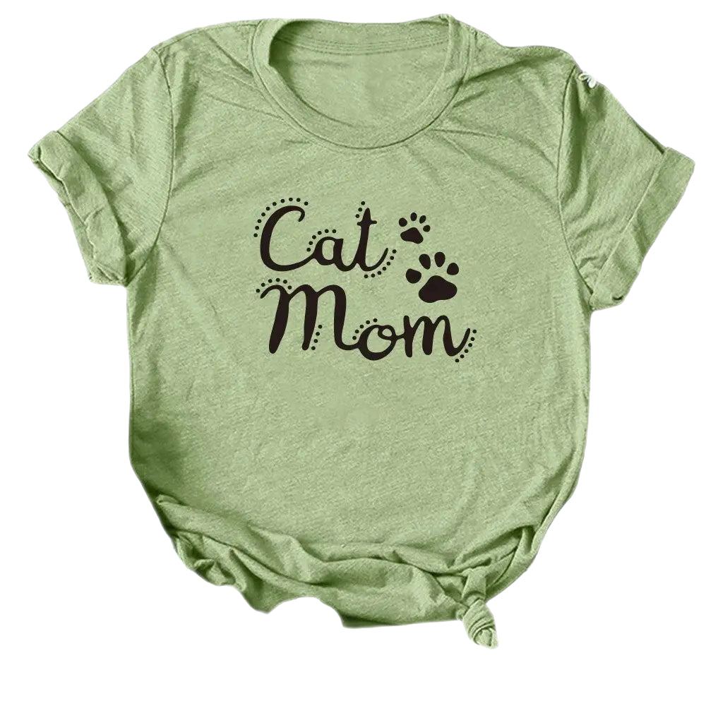 Cat Mom Printed T-Shirt - Green / S - T-shirts