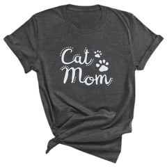 Cat Mom Printed T-Shirt - Ligth Grey / S - T-shirts