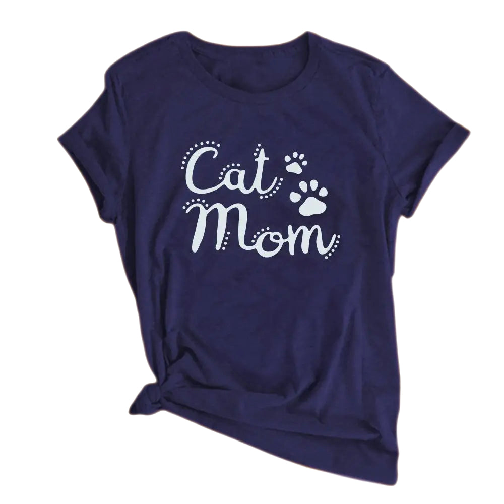 Cat Mom Printed T-Shirt - Purple / S - T-shirts