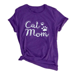 Cat Mom Printed T-Shirt - Violet / S - T-shirts