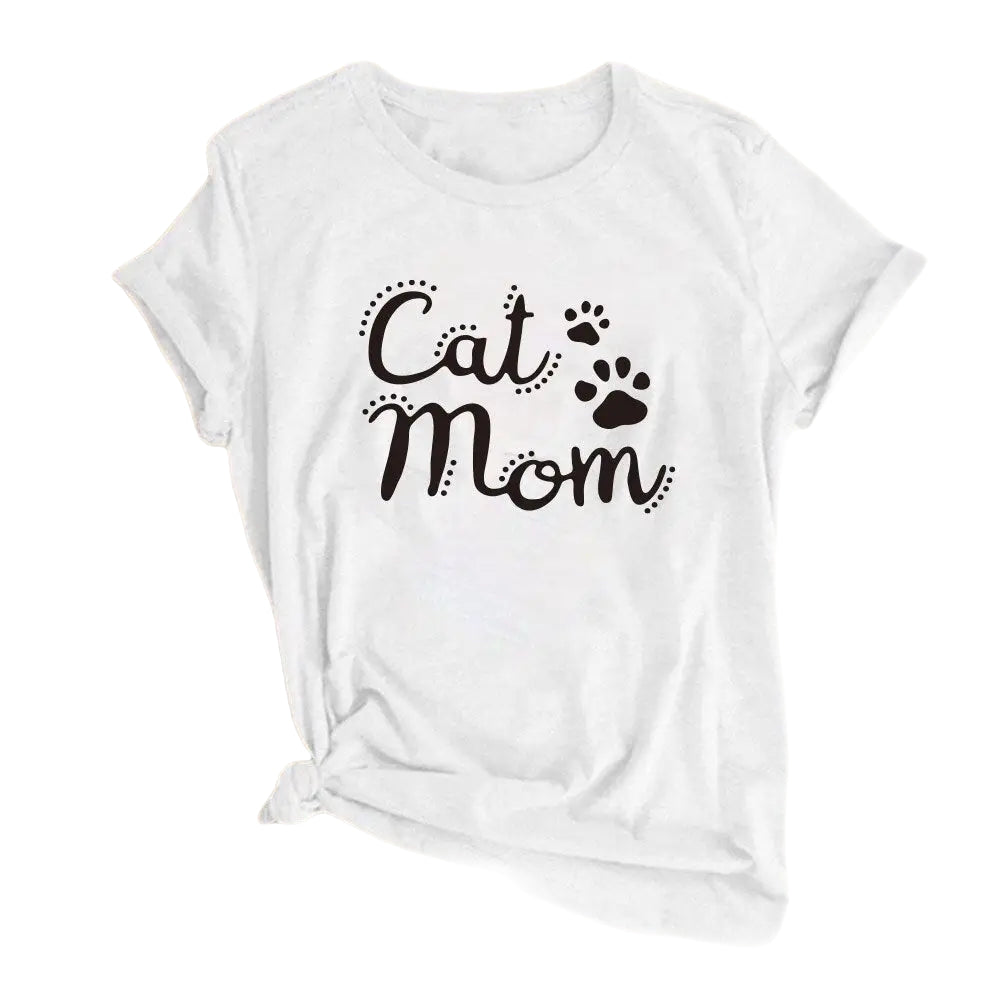 Cat Mom Printed T-Shirt - White / S - T-shirts