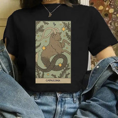 Cat Tarot Card Black T-Shirt - Grey / S