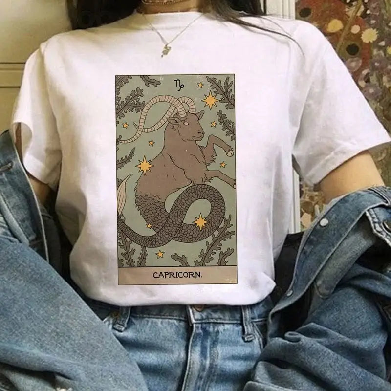 Cat Tarot Card White T Shirt Polyester