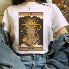 Cat Tarot Card White T Shirt Polyester