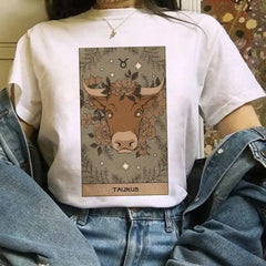 Cat Tarot Card White T Shirt Polyester Taurus / S
