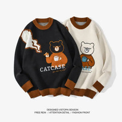 CATCASE Embroidered Knitted Oversize Sweater Bear Design