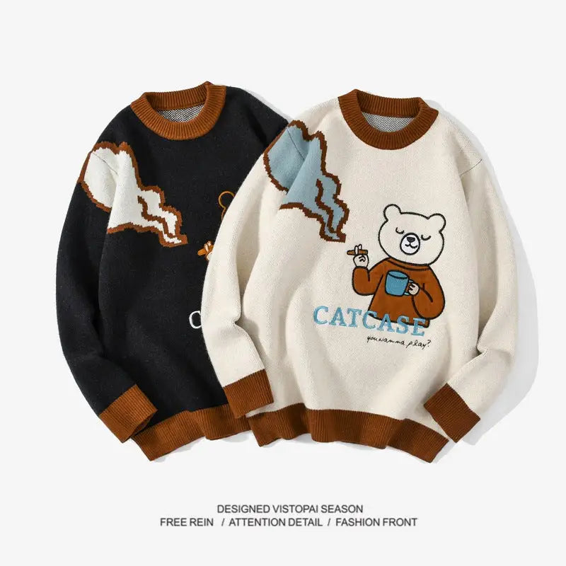 CATCASE Embroidered Knitted Oversize Sweater Bear Design