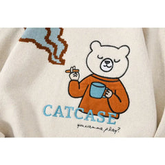 CATCASE Embroidered Knitted Oversize Sweater Bear Design