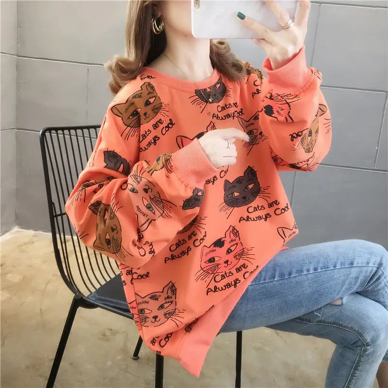 Cats Are Always Cool Aesthetic Oversize Sweatshirt Orange