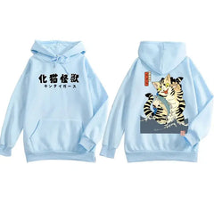 Cats Harajuku Oversize Hoodie Japan Style Casual Wear Blue