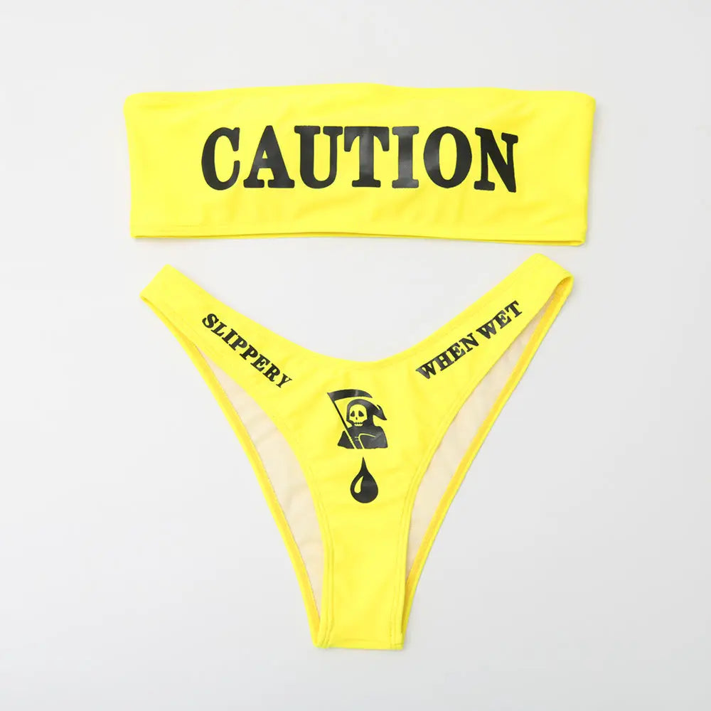 Caution Slippery When Wet Bikini Set Breathable Design