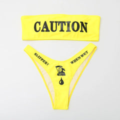 Caution Slippery When Wet Bikini Set Breathable Design