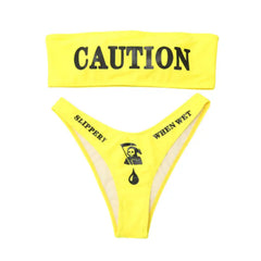 Caution Slippery When Wet Bikini Set Breathable Design