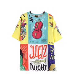 Jazz Night Musical Short Sleeve Tee Dress - Yellow / One