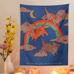 Celestial Rainbow Cat Tapestry