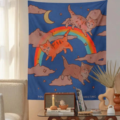 Celestial Rainbow Cat Tapestry