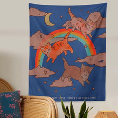 Celestial Rainbow Cat Tapestry