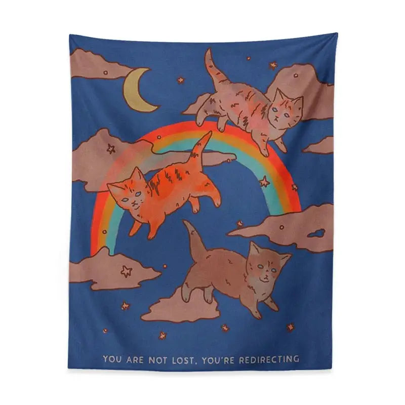 Celestial Rainbow Cat Tapestry