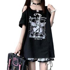 Japanese Anime Angel Print T-Shirt - Black / S