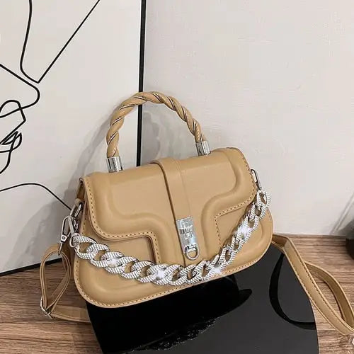 Chain And Closing Cute Quilted Bag - Dark Khaki