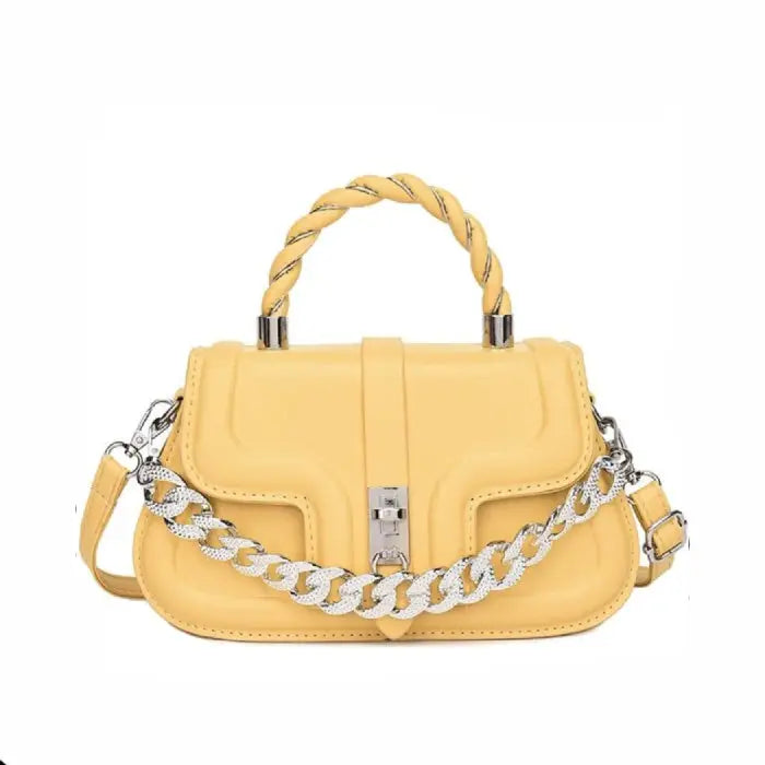 Chain And Closing Cute Quilted Bag - Yellow / 13cmx25cmx8cm