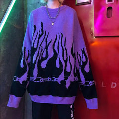 Chains Flame Knitted Sweater Urban Style Purple / One size