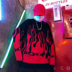 Chains Flame Knitted Sweater Urban Style Red / One size