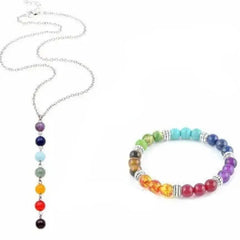 Chakra Stone Beads Pendant Necklace and Bracelet Set