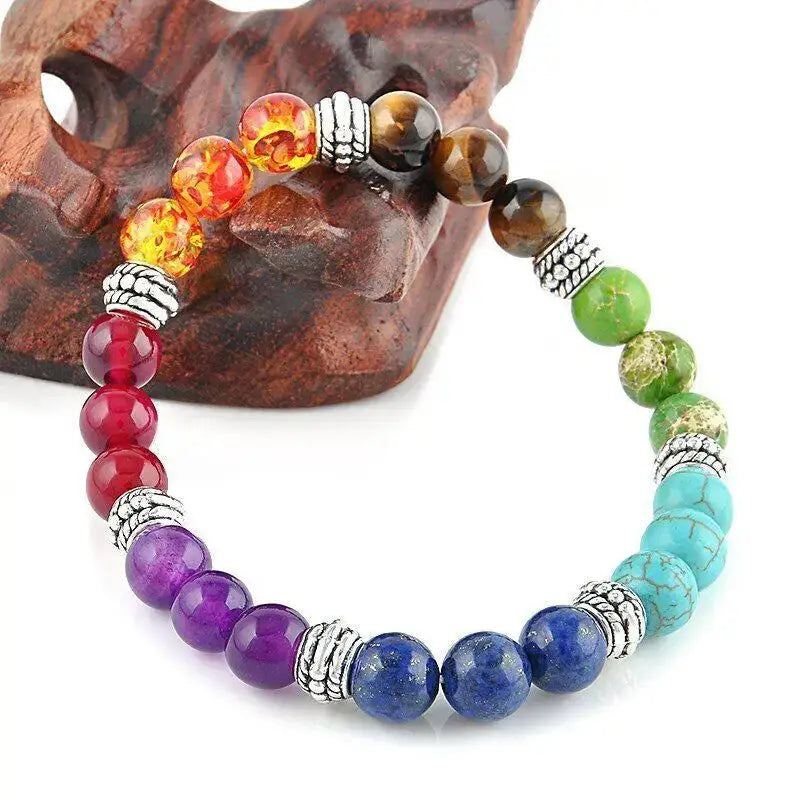 Chakra Stone Beads Pendant Necklace and Bracelet Set