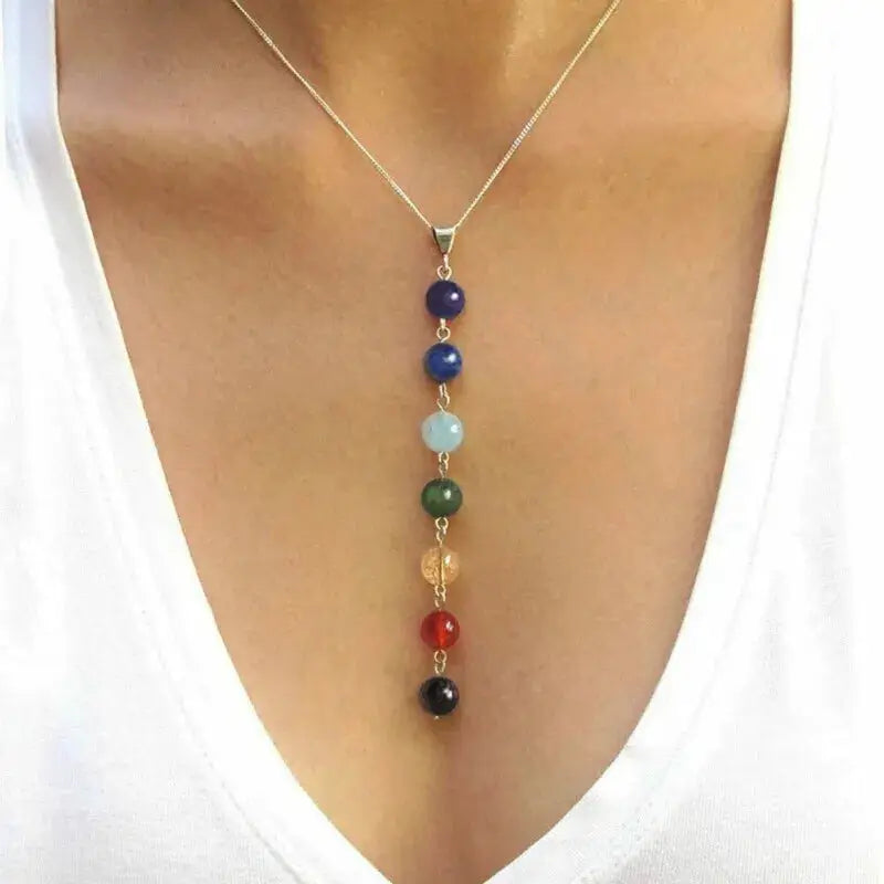 Chakra Stone Beads Pendant Necklace and Bracelet Set