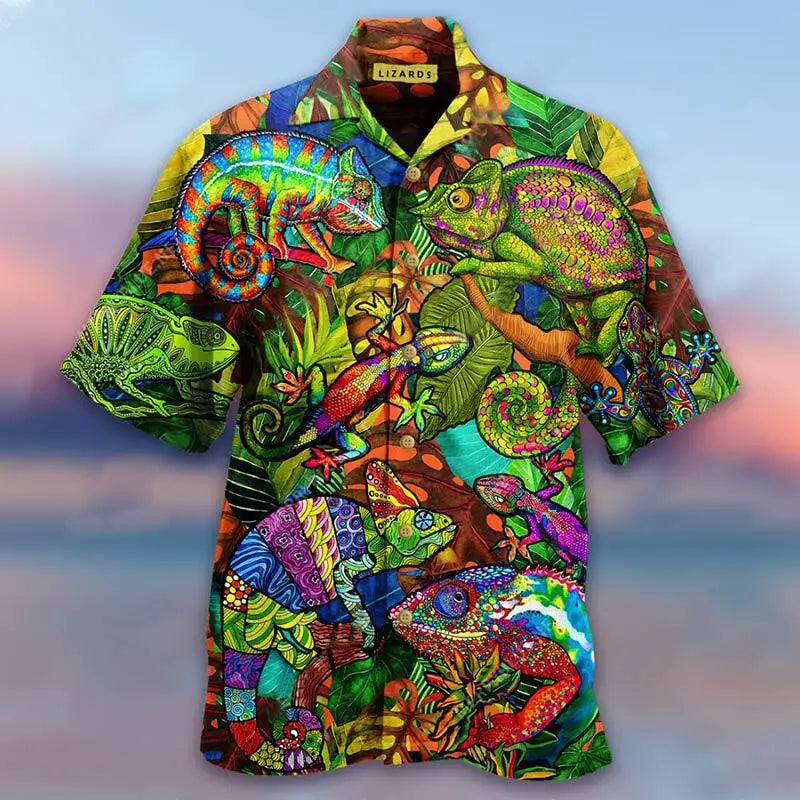 Chameleon Short-Sleeved Loose 3D Printed Shirt shirt / S