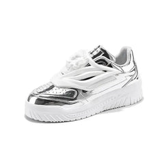 Charol Lion Face Patent Lace Up Sneakers Silver / 39