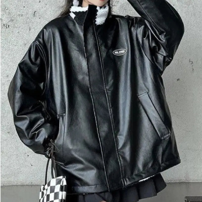 Checkerboard Double Sided PU Leather Jacket - Jackets