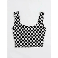 Checkerboard Plaid Pattern Tank Top - black / XS