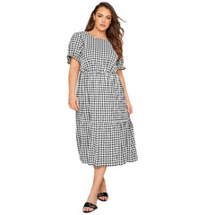 Checkered Plus Size Dress - Black and White / 2XL - Long