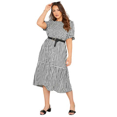 Checkered Plus Size Dress - Black and White / XL - Long