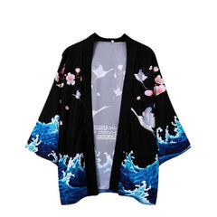 Cherry Blossom & Crane 3/4 Sleeve Kimono - KIMONO