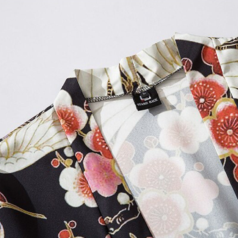 Cherry Blossom & Cranes 3/4 Sleeve Kimono - KIMONO