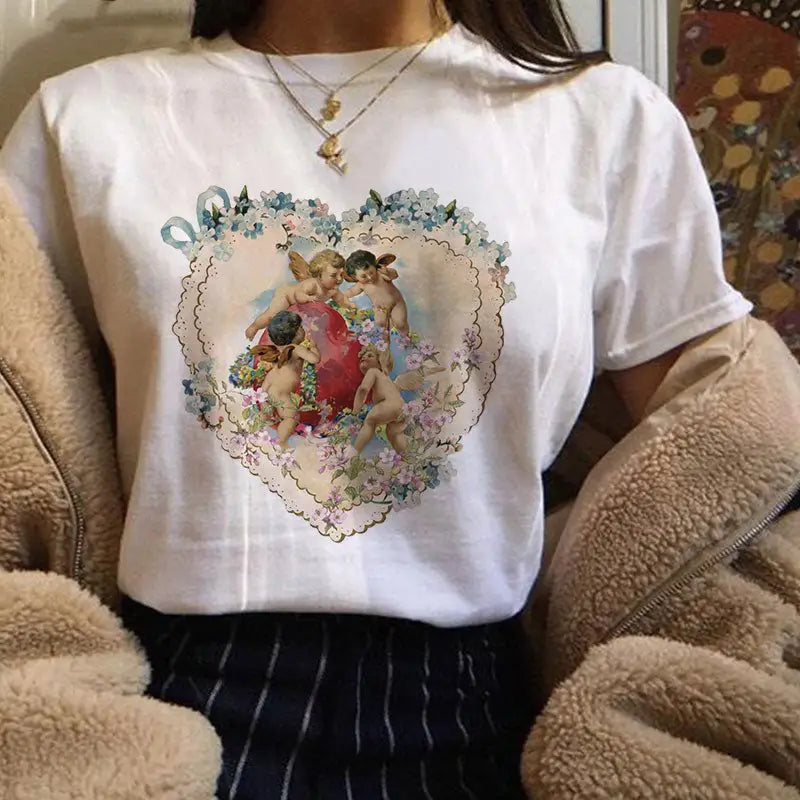 Cherubs Floral Heart T Shirt for Women