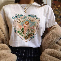 Cherubs Floral Heart T Shirt for Women