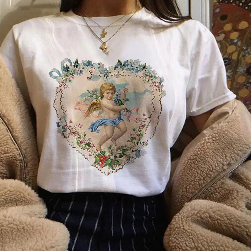 Cherubs Floral Heart T Shirt for Women