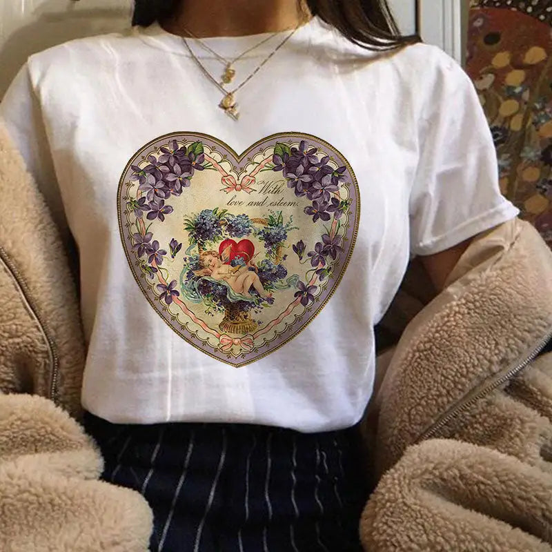 Cherubs Floral Heart T Shirt for Women