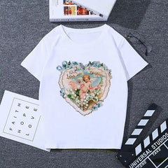 Cherubs Floral Heart T Shirt for Women Beige / S