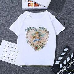 Cherubs Floral Heart T Shirt for Women Ligth Beige / S