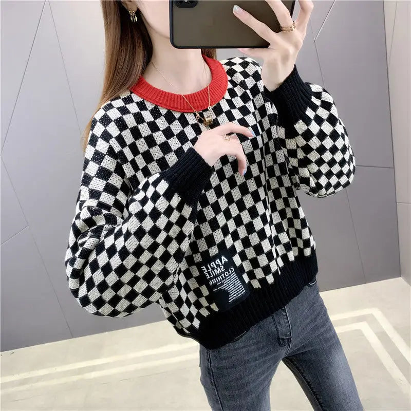 Chess Pattern Knitting Sweater