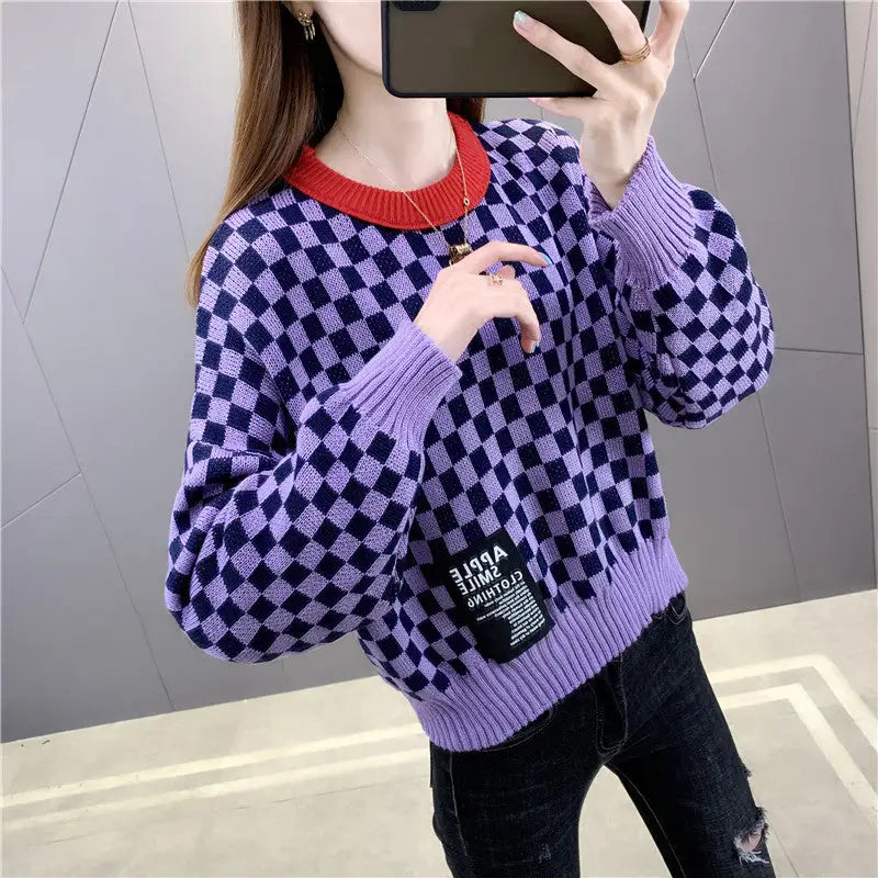 Chess Pattern Knitting Sweater