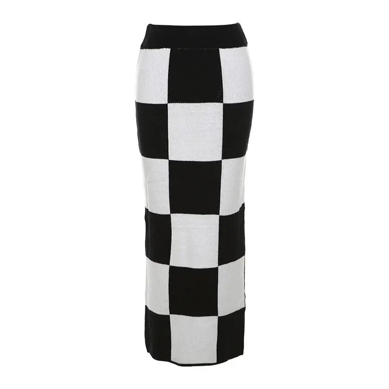 Chessboard Slim-Fit Long Skirt for Women