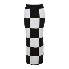 Chessboard Slim-Fit Long Skirt for Women