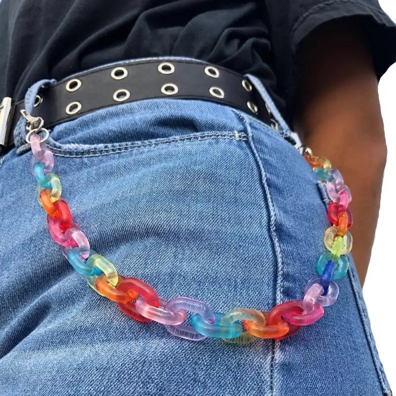 Chic Acrylic Candy-Colored Waist Chain - Rainbow / One Size