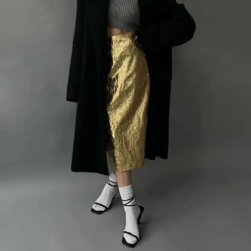 Chic High Waist Midi Slim Skirt